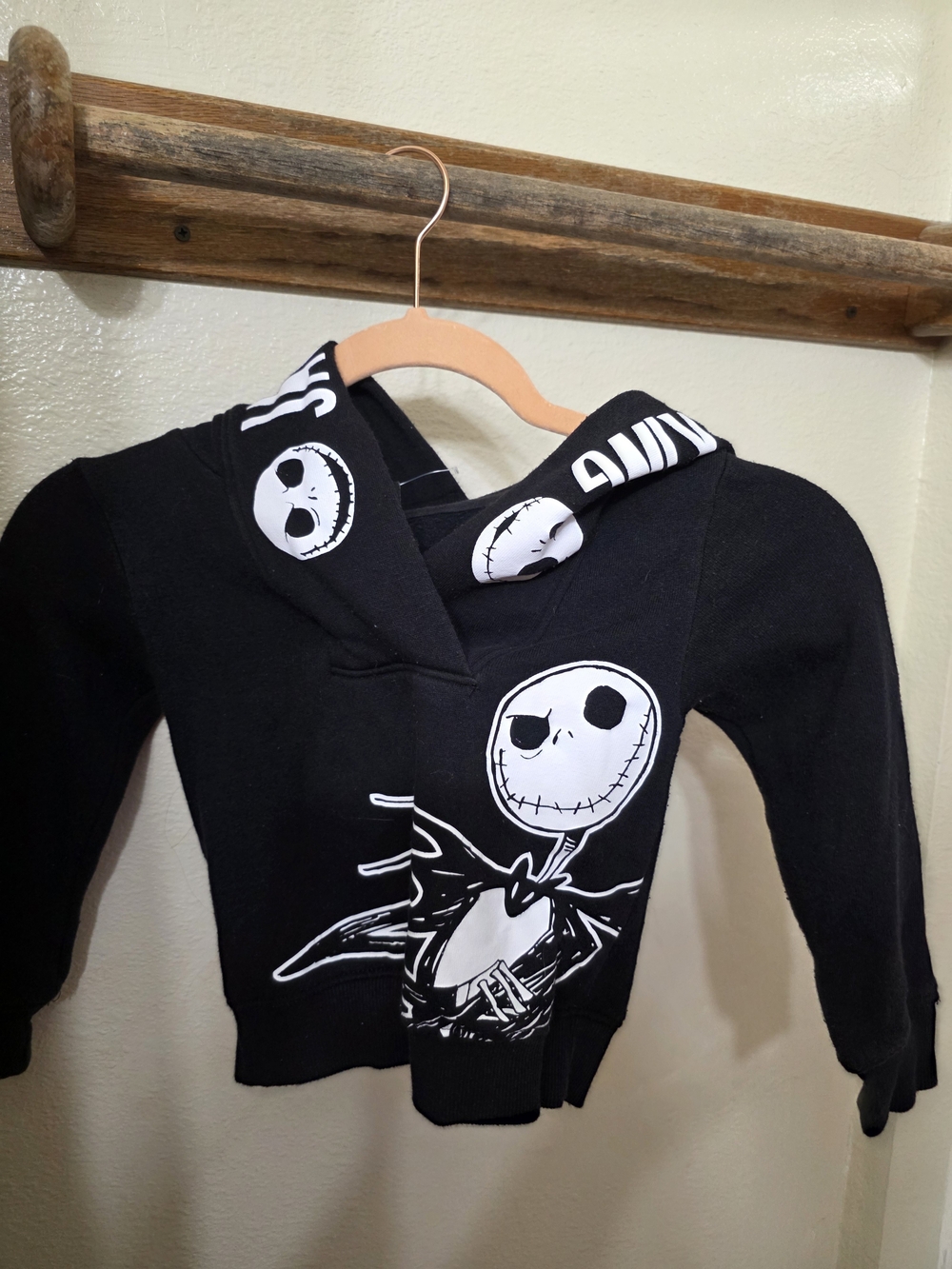 Black Kids Hoodie with White Character Graphic